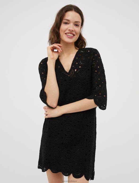 apģērbu 8VJP101 melns makramē džersija kleita sievietes MAX&Co.