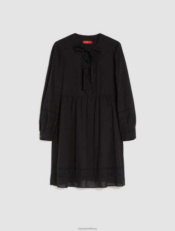 apģērbu 8VJP103 melns kokvilnas kleita ar mežģīņu detaļām sievietes MAX&Co.