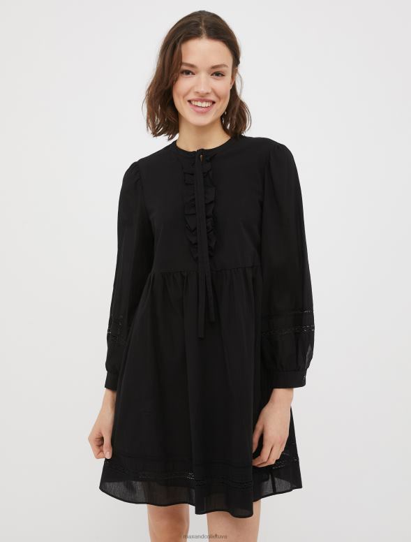 apģērbu 8VJP103 melns kokvilnas kleita ar mežģīņu detaļām sievietes MAX&Co.