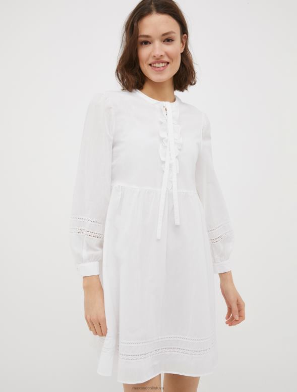apģērbu 8VJP104 balts kokvilnas kleita ar mežģīņu detaļām sievietes MAX&Co.