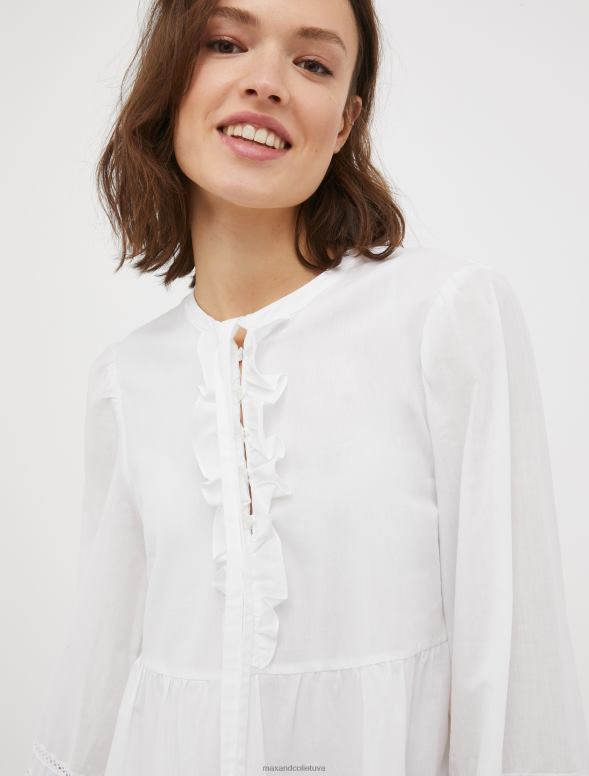 apģērbu 8VJP104 balts kokvilnas kleita ar mežģīņu detaļām sievietes MAX&Co.