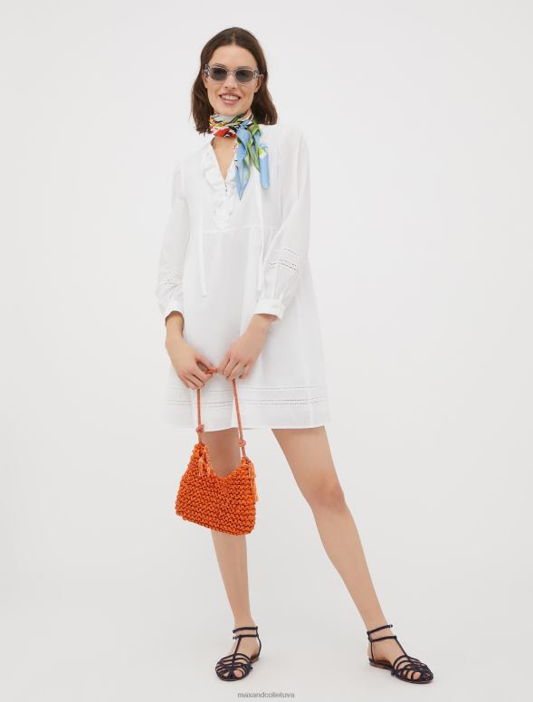 apģērbu 8VJP104 balts kokvilnas kleita ar mežģīņu detaļām sievietes MAX&Co.