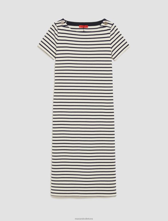 apģērbu 8VJP105 balts raksts bretoņu svītru kreklu kleita sievietes MAX&Co.