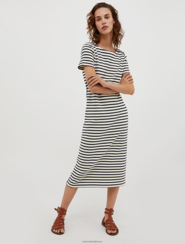 apģērbu 8VJP105 balts raksts bretoņu svītru kreklu kleita sievietes MAX&Co.