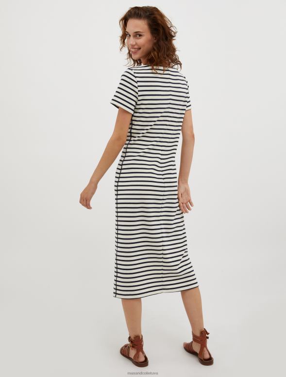 apģērbu 8VJP105 balts raksts bretoņu svītru kreklu kleita sievietes MAX&Co.