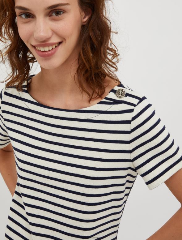 apģērbu 8VJP105 balts raksts bretoņu svītru kreklu kleita sievietes MAX&Co.