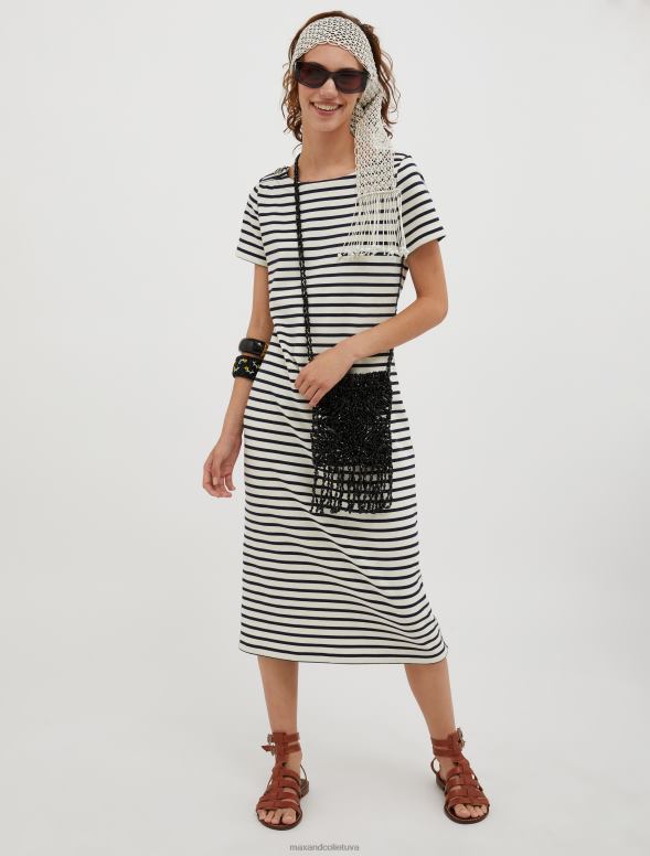 apģērbu 8VJP105 balts raksts bretoņu svītru kreklu kleita sievietes MAX&Co.