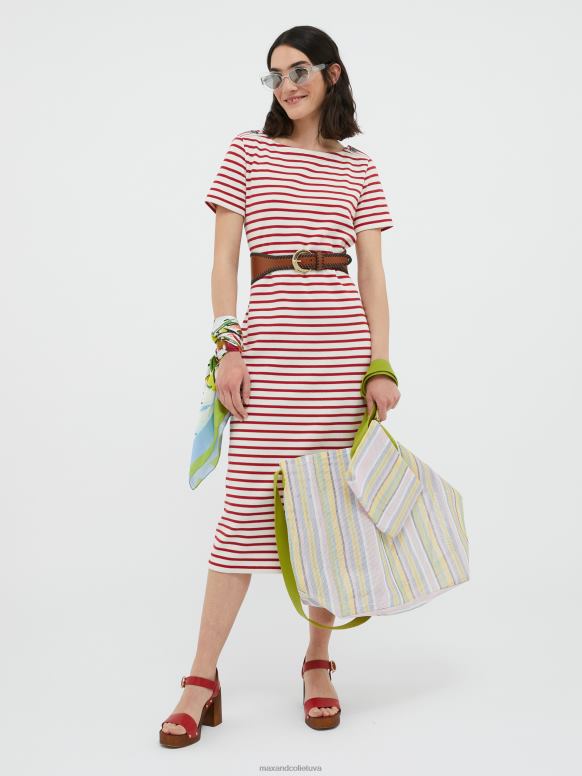 apģērbu 8VJP106 sarkans bretoņu svītru kreklu kleita sievietes MAX&Co.