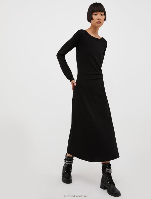 apģērbu 8VJP108 melns asimetriska džersija midi kleita sievietes MAX&Co.