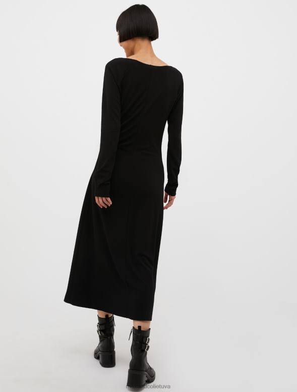 apģērbu 8VJP108 melns asimetriska džersija midi kleita sievietes MAX&Co.