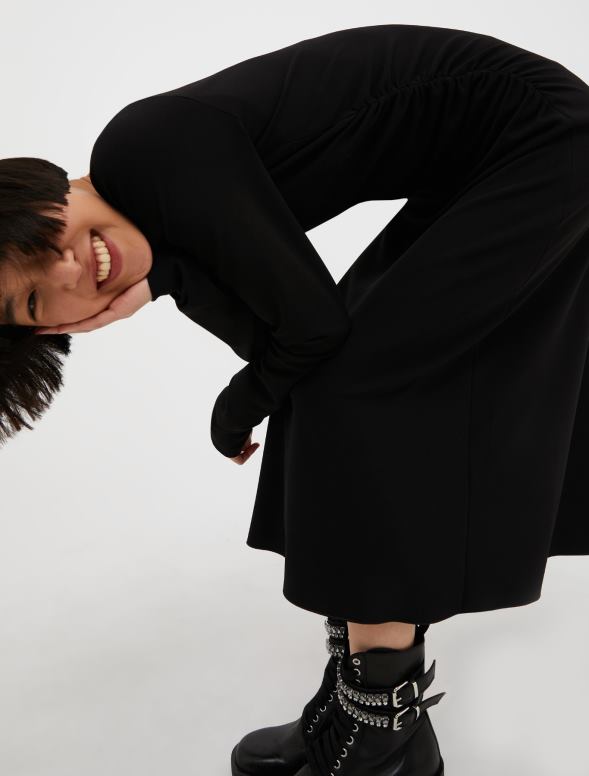 apģērbu 8VJP108 melns asimetriska džersija midi kleita sievietes MAX&Co.