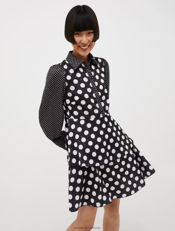 apģērbu 8VJP109 melns raksts metāliska polka-point satīna kleita sievietes MAX&Co.