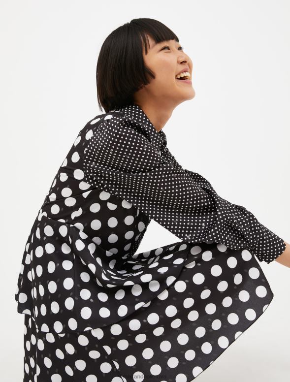 apģērbu 8VJP109 melns raksts metāliska polka-point satīna kleita sievietes MAX&Co.