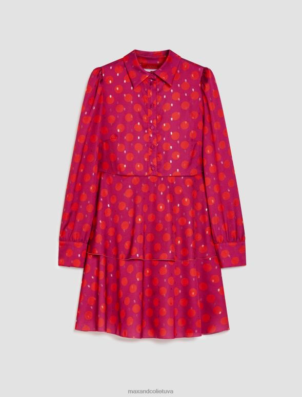 apģērbu 8VJP110 fuksijas raksts metāliska polka-point satīna kleita sievietes MAX&Co.