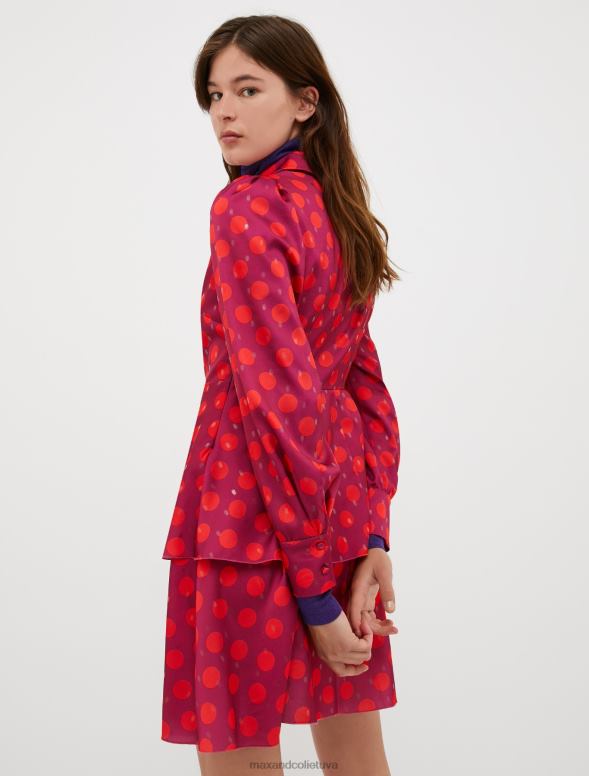 apģērbu 8VJP110 fuksijas raksts metāliska polka-point satīna kleita sievietes MAX&Co.