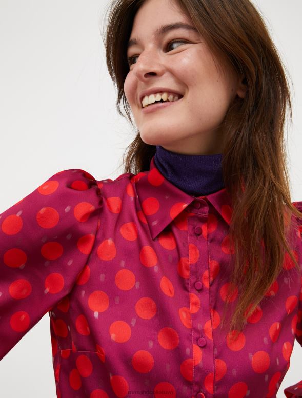 apģērbu 8VJP110 fuksijas raksts metāliska polka-point satīna kleita sievietes MAX&Co.