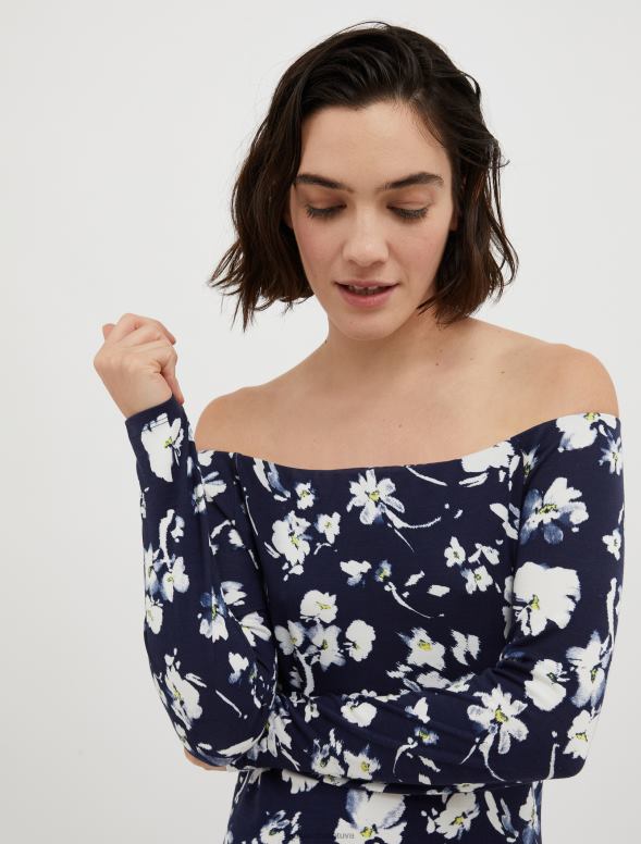 apģērbu 8VJP111 jūras zils Džērsija maksikleita ar ziedu apdruku sievietes MAX&Co.