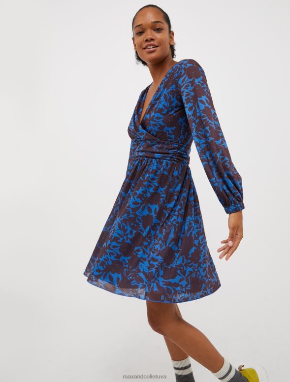 apģērbu 8VJP113 pusnakts zils ziedu džersija kleita sievietes MAX&Co.