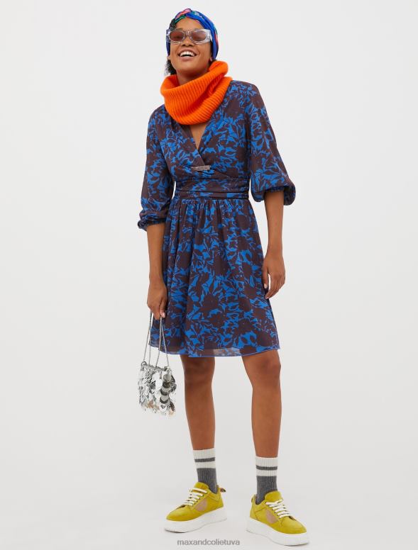 apģērbu 8VJP113 pusnakts zils ziedu džersija kleita sievietes MAX&Co.