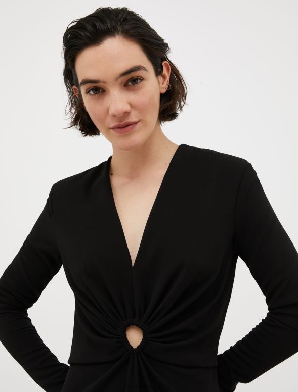 apģērbu 8VJP118 melns drapēta džersija kleita sievietes MAX&Co.