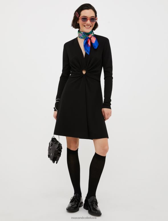 apģērbu 8VJP118 melns drapēta džersija kleita sievietes MAX&Co.