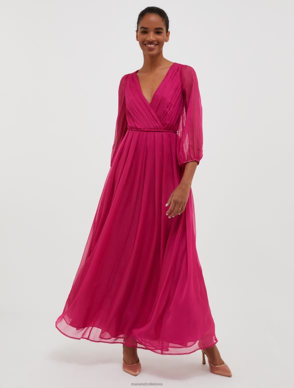 apģērbu 8VJP129 fuksija kroku šifona maxi kleita sievietes MAX&Co.