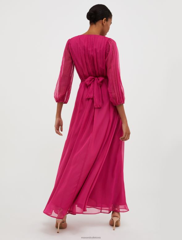 apģērbu 8VJP129 fuksija kroku šifona maxi kleita sievietes MAX&Co.