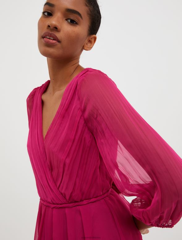 apģērbu 8VJP129 fuksija kroku šifona maxi kleita sievietes MAX&Co.