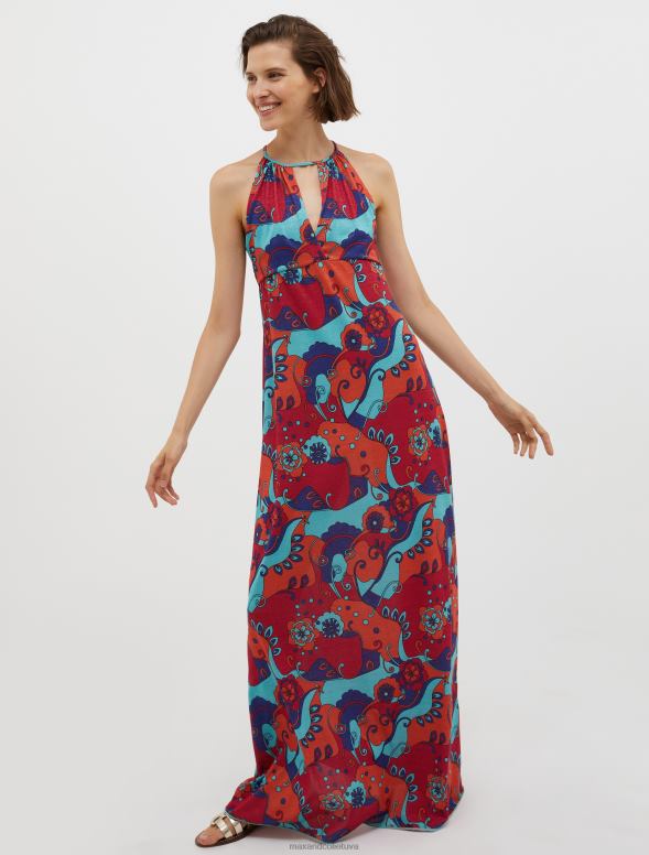 apģērbu 8VJP12 fuksijas raksts lurex jersey maxi kleita sievietes MAX&Co.