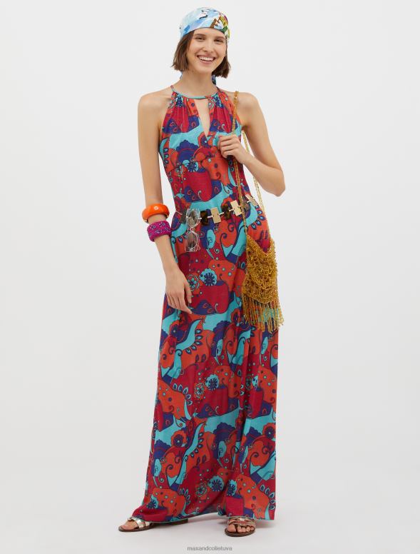 apģērbu 8VJP12 fuksijas raksts lurex jersey maxi kleita sievietes MAX&Co.