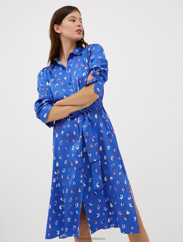 apģērbu 8VJP131 zaļš raksts rakstaina satīna kreklkleita sievietes MAX&Co.