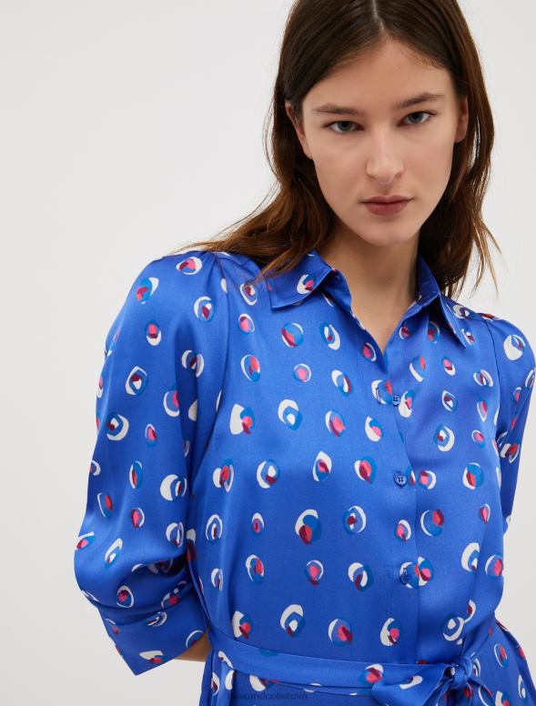 apģērbu 8VJP131 zaļš raksts rakstaina satīna kreklkleita sievietes MAX&Co.