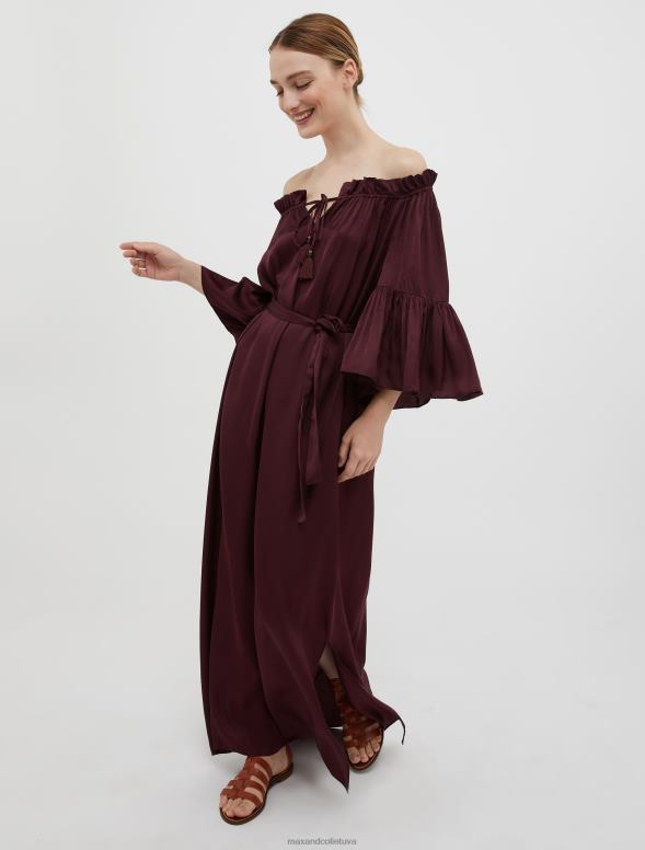 apģērbu 8VJP132 bordo satīna maxi kleita sievietes MAX&Co.