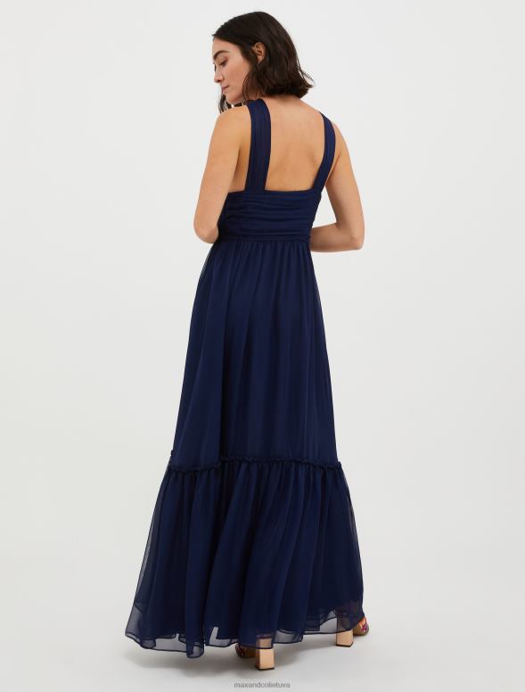 apģērbu 8VJP138 pusnakts zils šifona maxi kleita sievietes MAX&Co.