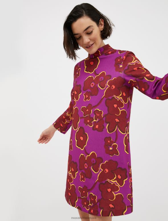 apģērbu 8VJP141 fuksijas raksts ziedu raksta tunika kleita sievietes MAX&Co.