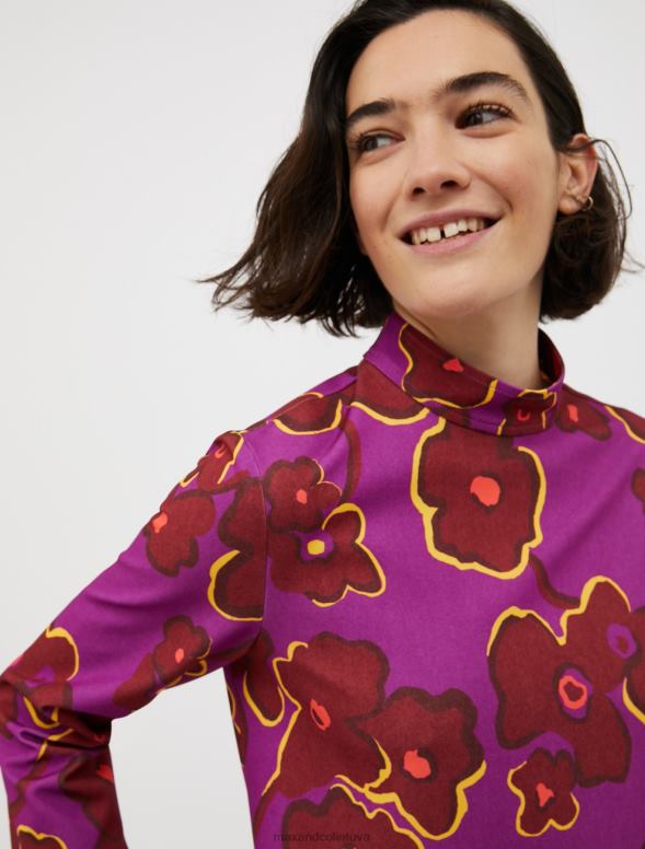 apģērbu 8VJP141 fuksijas raksts ziedu raksta tunika kleita sievietes MAX&Co.