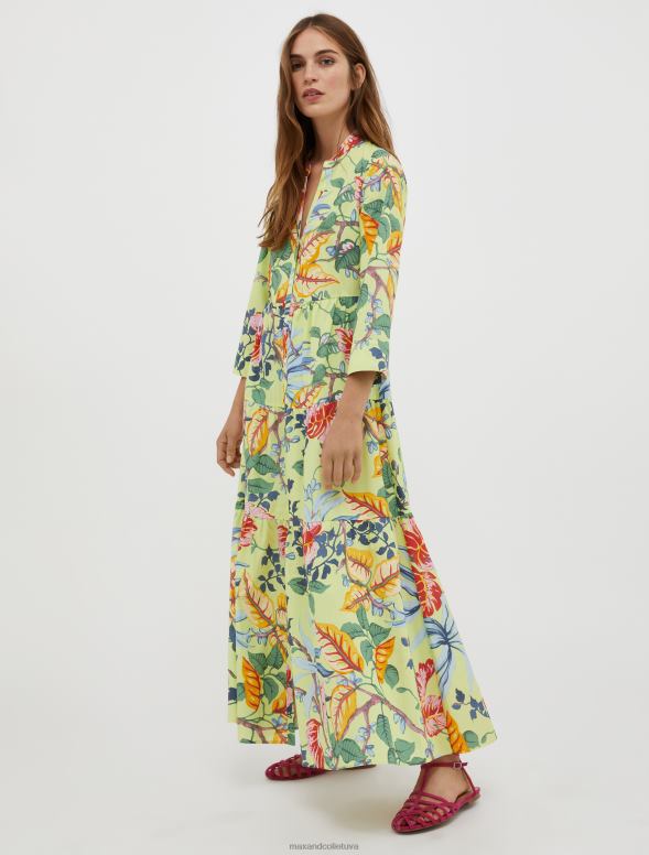 apģērbu 8VJP142 skābi zaļš raksts kokvilnas-poplīna kreklkleita sievietes MAX&Co.