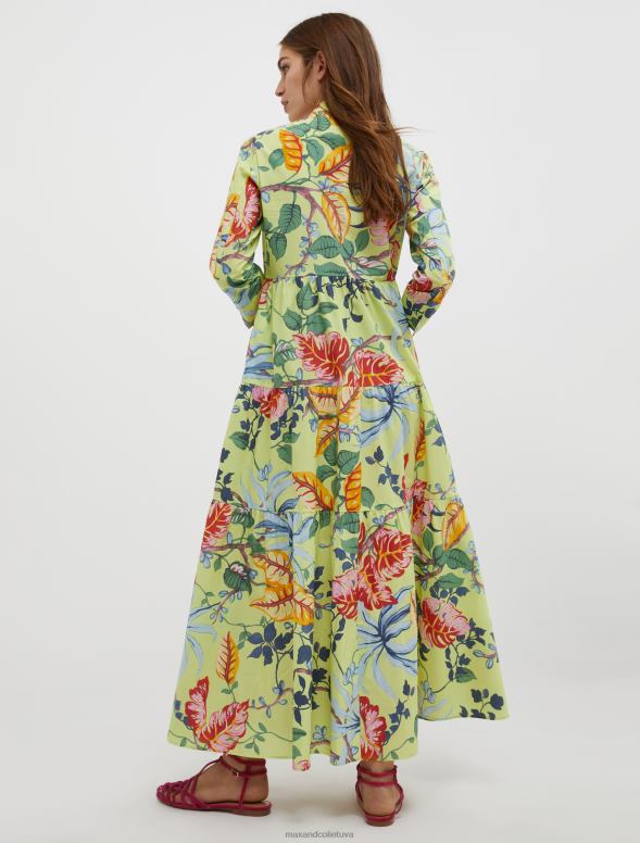 apģērbu 8VJP142 skābi zaļš raksts kokvilnas-poplīna kreklkleita sievietes MAX&Co.