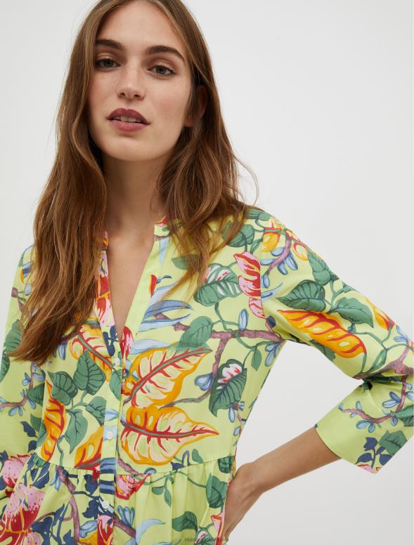 apģērbu 8VJP142 skābi zaļš raksts kokvilnas-poplīna kreklkleita sievietes MAX&Co.