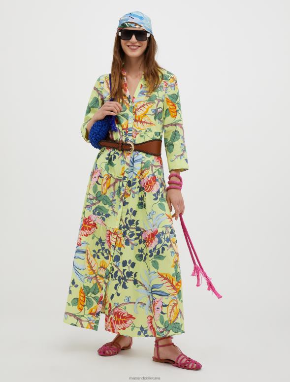 apģērbu 8VJP142 skābi zaļš raksts kokvilnas-poplīna kreklkleita sievietes MAX&Co.