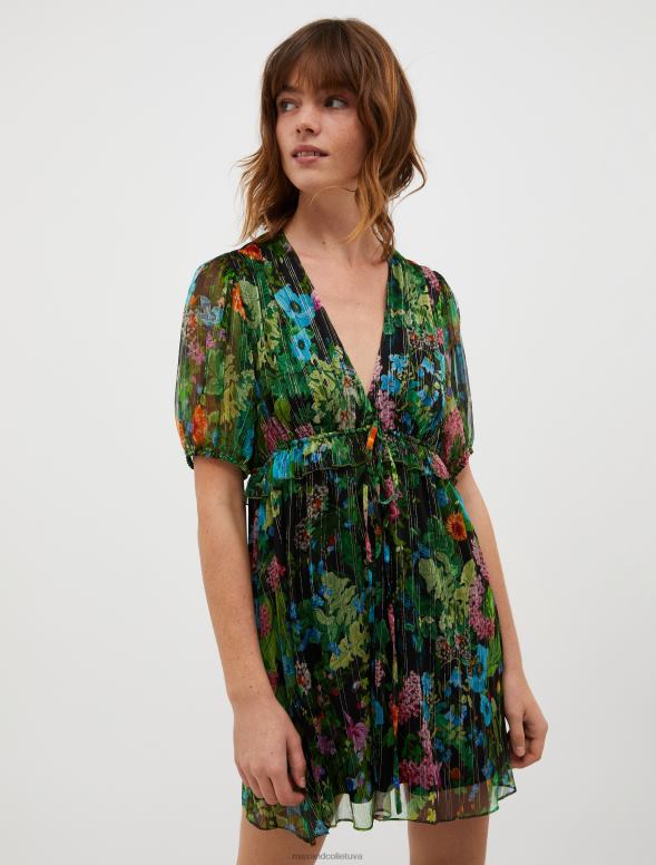 apģērbu 8VJP15 melns raksts zīda-krepona mini kleita sievietes MAX&Co.