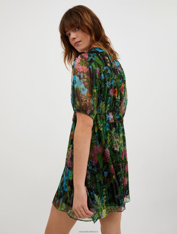 apģērbu 8VJP15 melns raksts zīda-krepona mini kleita sievietes MAX&Co.