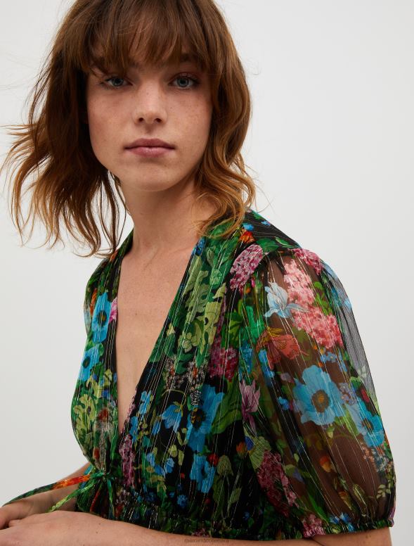 apģērbu 8VJP15 melns raksts zīda-krepona mini kleita sievietes MAX&Co.