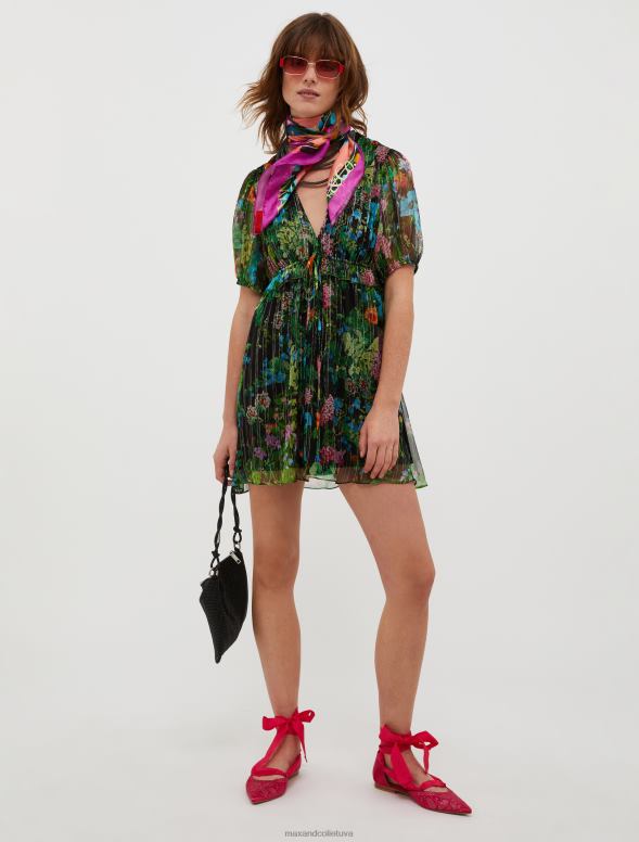 apģērbu 8VJP15 melns raksts zīda-krepona mini kleita sievietes MAX&Co.