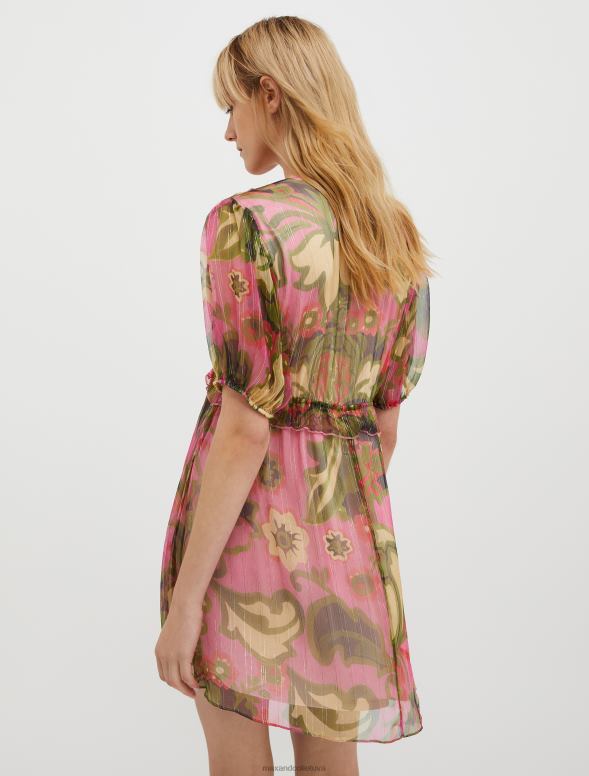apģērbu 8VJP16 vecs rožu raksts zīda-krepona mini kleita sievietes MAX&Co.