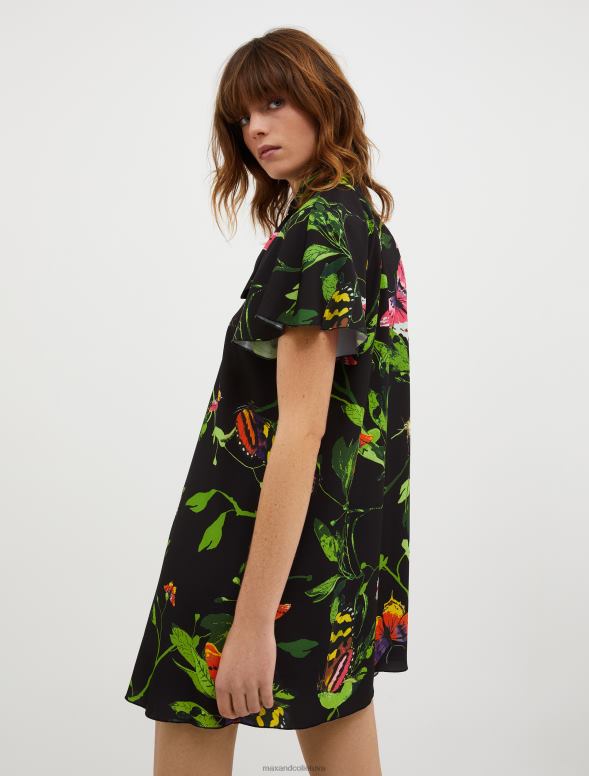 apģērbu 8VJP17 melns raksts crepe de chine tunikas kleita sievietes MAX&Co.