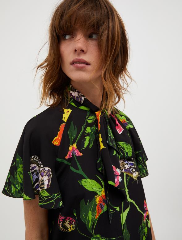 apģērbu 8VJP17 melns raksts crepe de chine tunikas kleita sievietes MAX&Co.