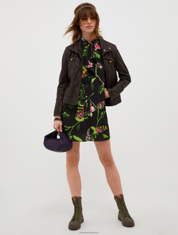 apģērbu 8VJP17 melns raksts crepe de chine tunikas kleita sievietes MAX&Co.