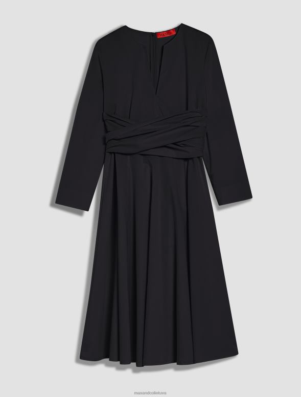 apģērbu 8VJP20 melns kokvilnas-poplīna vainaga kleita sievietes MAX&Co.