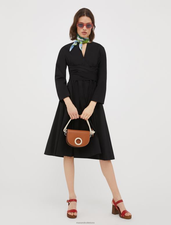 apģērbu 8VJP20 melns kokvilnas-poplīna vainaga kleita sievietes MAX&Co.